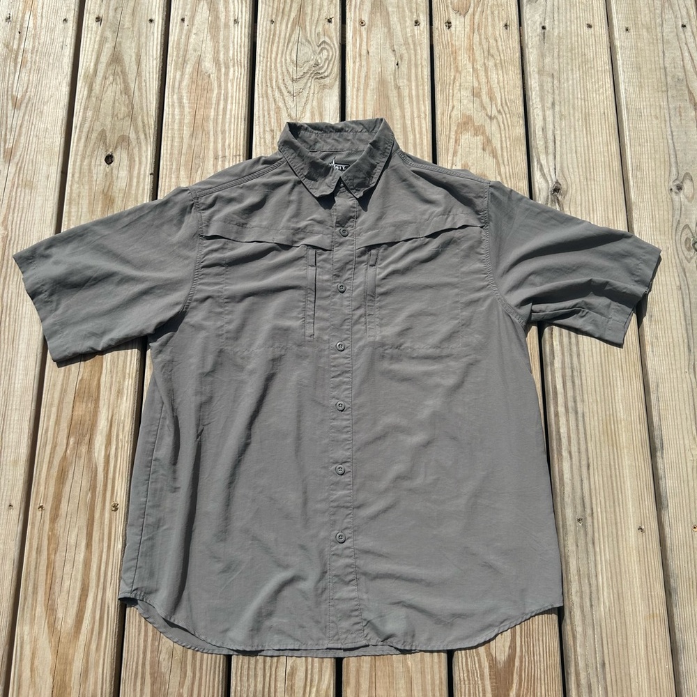 Habit Shirt Mens Large Gray Nylon Short Sleeve Button Up‎ Breathable